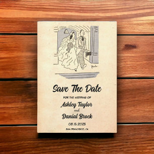Invitación Vintage Retro Boda de Novia en Groom Save the Date