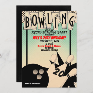 Invitación Vintage Retro Bowling Bowling Night Birday Party