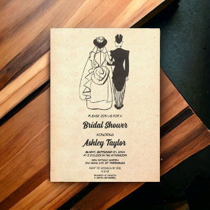Invitación Vintage Retro Bride Groom Romántica Ducha de novia