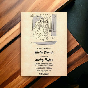 Invitación Vintage Retro Bride Groom Romántica Ducha de novia