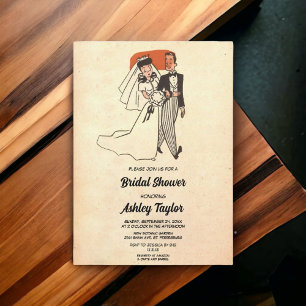 Invitación Vintage Retro Bride Groom Vieja Ducha Rústica de N