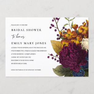 INVITACIÓN VINTAGE RETRO BURGUNDY AMARILLO FLORAL BRIDAL DUCH