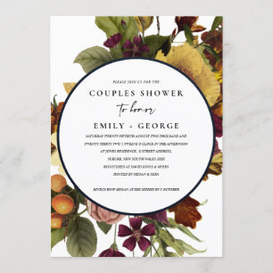 INVITACIÓN VINTAGE RETRO BURGUNDY DUCHA AMARILLA DE LA PAREJA