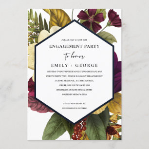 INVITACIÓN VINTAGE RETRO BURGUNDY OCHRE FLORAL ENGAGAGEMENT