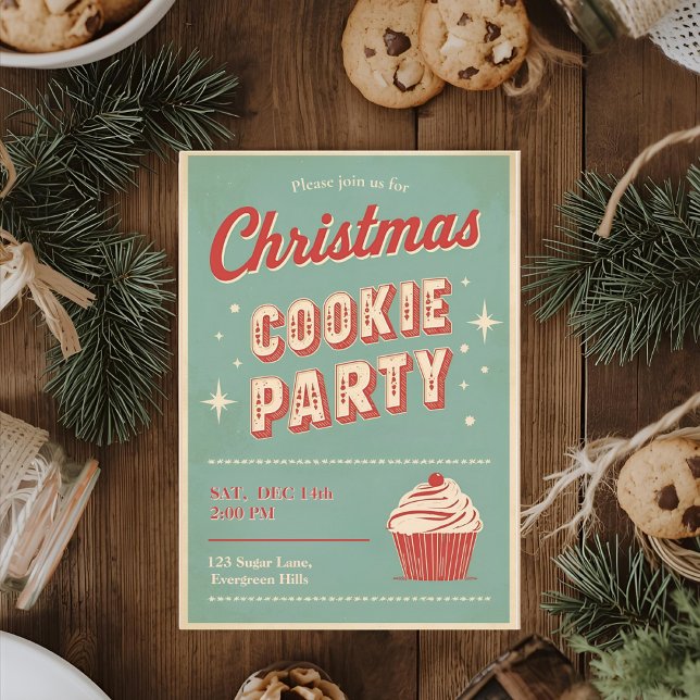 Invitación Vintage Retro Christmas Cookie Party  (Subido por el creador)