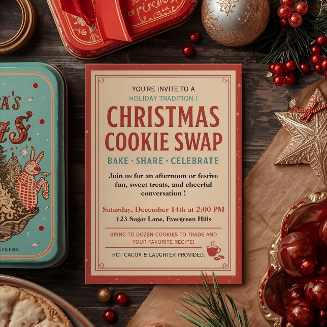 Invitación Vintage Retro Christmas Cookie Swap (Subido por el creador)
