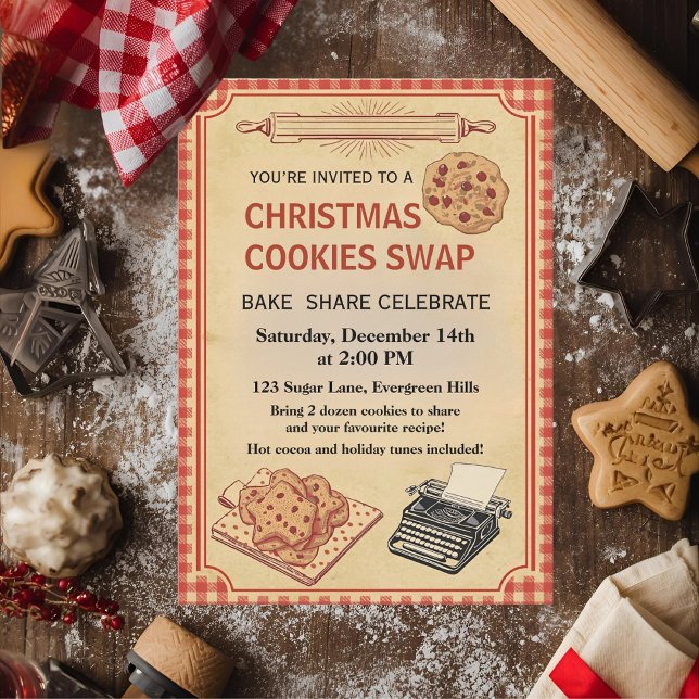 Invitación Vintage Retro Christmas Cookie Swap  (Subido por el creador)