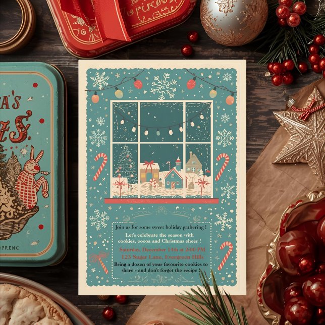 Invitación Vintage Retro Christmas Cookie Swap (Subido por el creador)