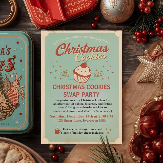 Invitación Vintage Retro Christmas Cookies Swap  (Subido por el creador)