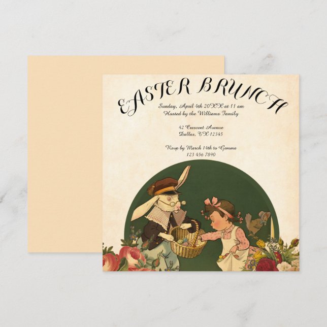 Invitación Vintage Retro Collage Easter Brunch (Anverso / Reverso)