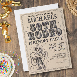 Invitación Vintage Retro Cowboy Rodeo 50 cumpleaños