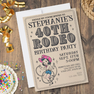 Invitación Vintage Retro Cowgirl 40° Fiesta de cumpleaños