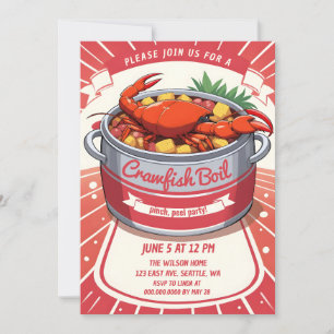Invitación Vintage Retro Fiesta de hierba de pescado y marisc