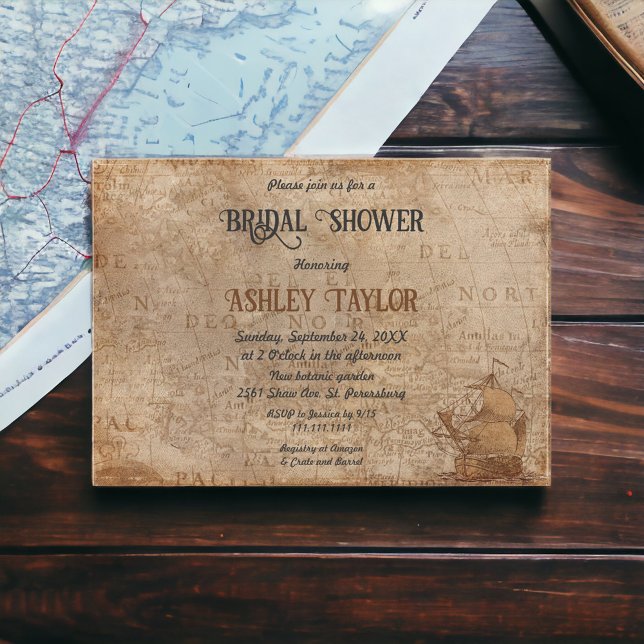 Invitación Vintage Retro Map Sailboat Classic Bridal Shower (Subido por el creador)