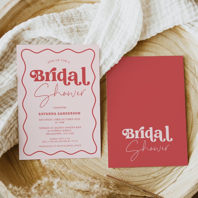 Invitación Vintage Retro Rojo Rosa Wave Bridal Ducha (Subido por el creador)