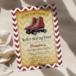 Invitación Vintage Retro Roller Patinaje Fiesta de cumpleaños<br><div class="desc">Me encanta esta invitación de fiesta de cumpleaños de patinaje retro vintage. Ideal para niños y adultos por igual. Con un fondo vintage con un borde de chevron,  patines de rodillos retro y una plantilla de cumpleaños que se puede personalizar fácilmente.</div>