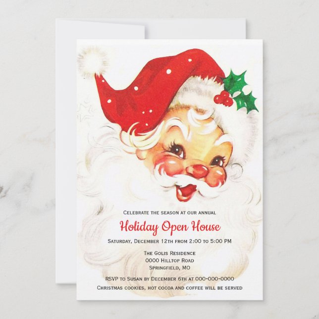 Invitación Vintage Retro Santa Claus Navidad  (Anverso)