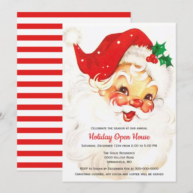 Invitación Vintage Retro Santa Claus Navidad  (Anverso / Reverso)