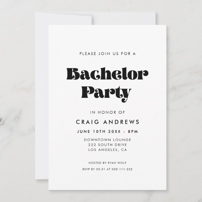 Invitación Vintage Retro Script Bacheler Party (Anverso)