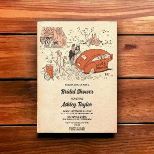 Invitación Vintage Retro Vieja Pareja Romántica Ducha De Novi