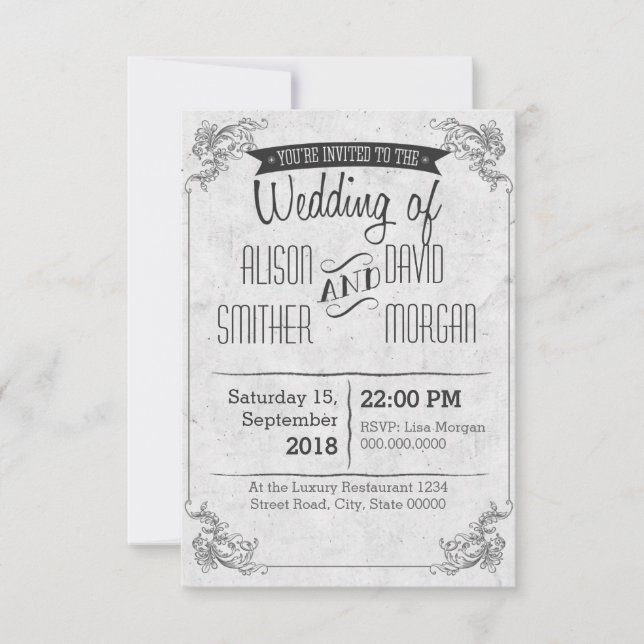 Invitación Vintage retro wedding invitation (Anverso)
