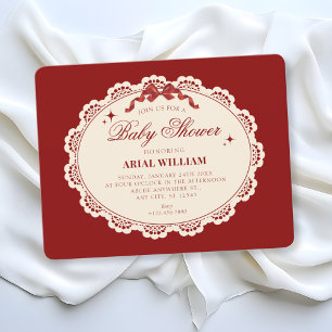 Invitación vintage roja para baby shower