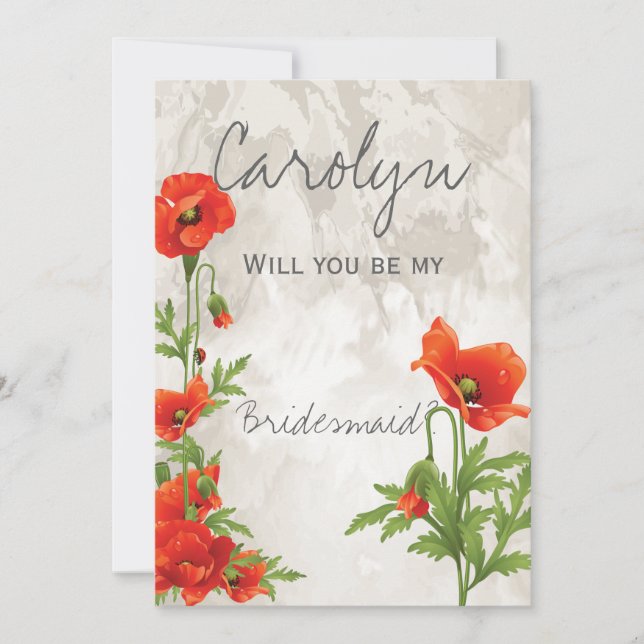 INVITACIÓN VINTAGE ROJO POPPIES BRIDESMAID INVITE (Anverso)