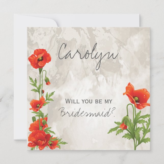 INVITACIÓN VINTAGE ROJO POPPIES BRIDESMAID INVITE (Anverso)