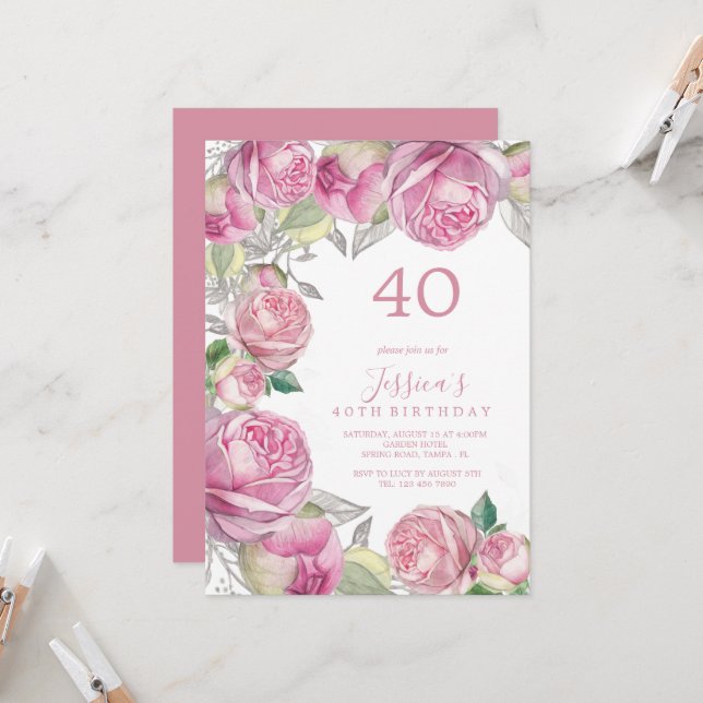 Invitación Vintage Romantic Rosas Cumpleaños (Anverso/Reverso In Situ)