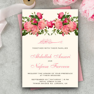Invitación Vintage Romantic Roses Rosados Boda Musulmana Islá