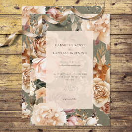 Invitación Vintage Romántico Champagne Beige & Sage Floral