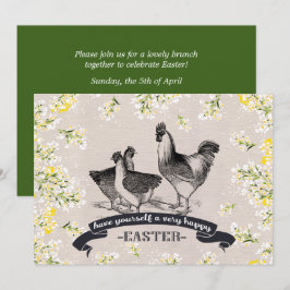 Invitación Vintage Rooster & Hens Easter Brunch