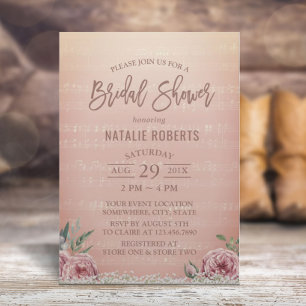 Invitación Vintage Rosa Gold Floral Music Bridal Shower