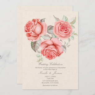Invitación Vintage Rosas de coral de color verde deja Boda