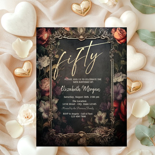 Invitación Vintage Rosas oscuros Gothic 50 cumpleaños (Subido por el creador)