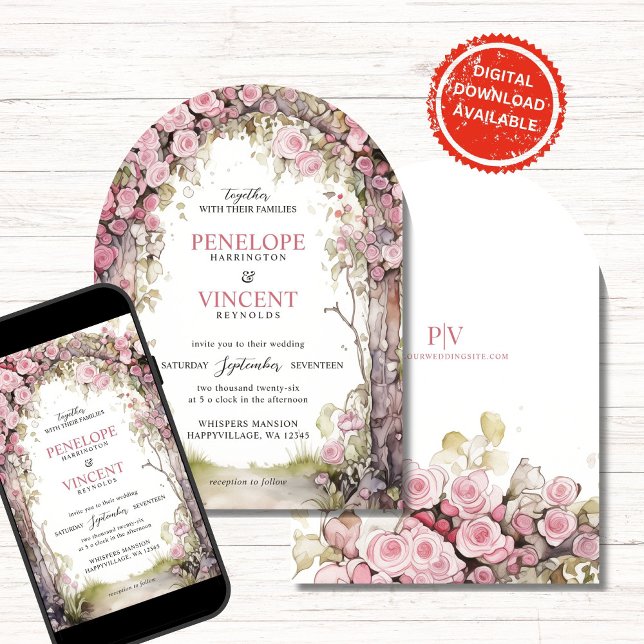 Invitación Vintage Rose Arch | Monogram Wedding (Subido por el creador)
