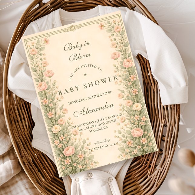 Invitación Vintage Rose Botanical Baby Shower (Subido por el creador)