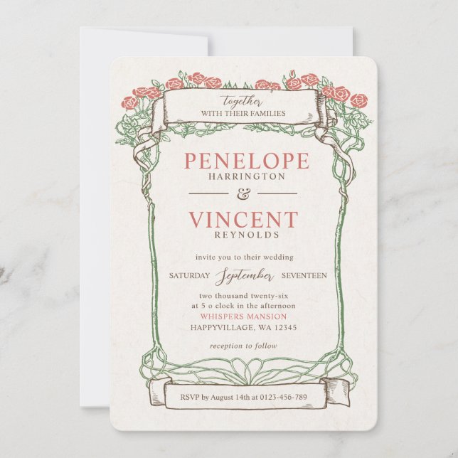 Invitación Vintage Rose Frame Wedding (Anverso)