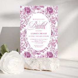 Invitación Vintage Rose Pattern Floral Toile Bridal Shower  