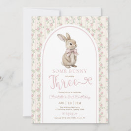 Invitación Vintage Roses Bunny Rabbit 3rd Birthday Girl
