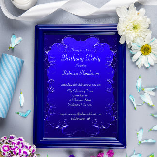 Invitación Vintage Royal Blue Flourids Cumpleaños
