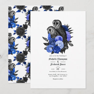 Invitación Vintage Royal Blue Owls Boda gótico