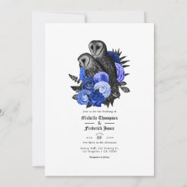 Invitación Vintage Royal Blue Owls Boda gótico