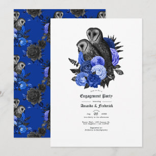 Invitación Vintage Royal Blue Owls Gothic Engagement Party