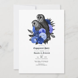 Invitación Vintage Royal Blue Owls Gothic Engagement Party