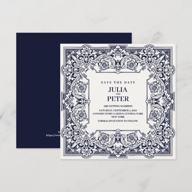 Invitación Vintage Royal Blue Save The Date Boda (Anverso / Reverso)
