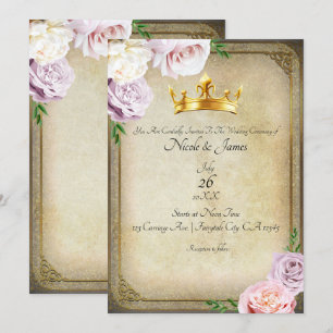 Invitación Vintage Royal Gold Crown Floral Greeneration Boda
