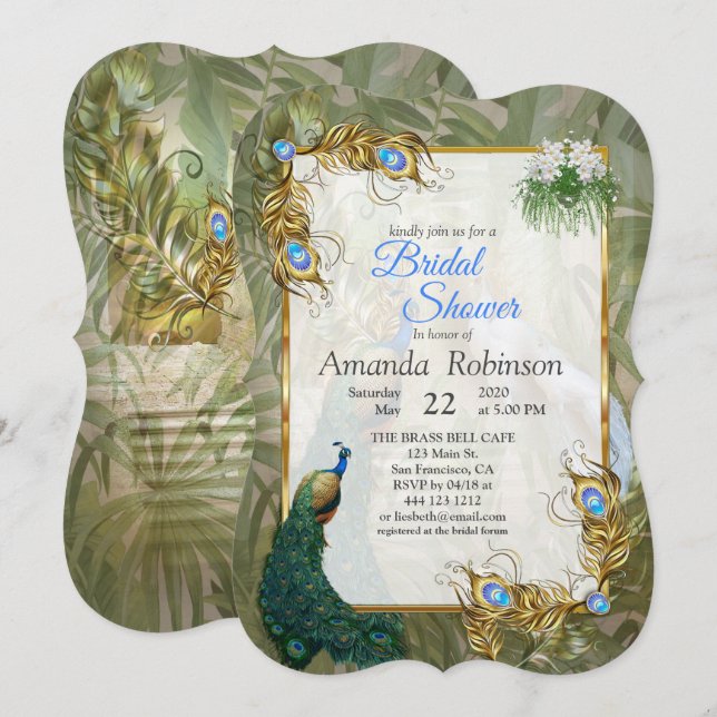 Invitación Vintage Royal Peacock Temple Dreams (Anverso / Reverso)