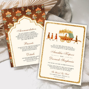 Invitación Vintage Royal Queen Gold Chariot Boda indio