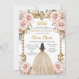 Invitación Vintage Rubor Pink Champagne Floral Quinceañera